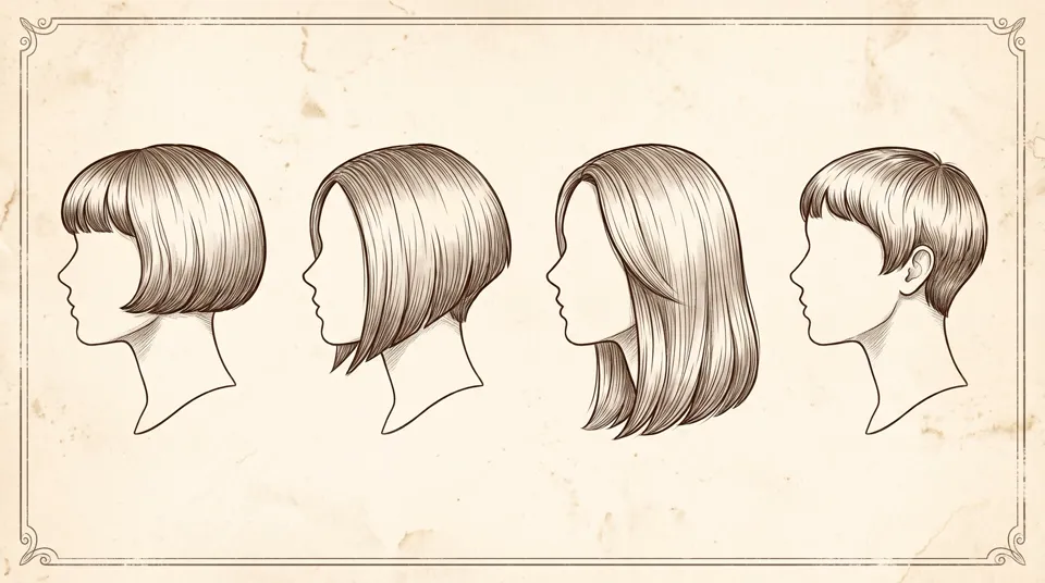 Lámina con cuatro variantes del corte bob de perfil
