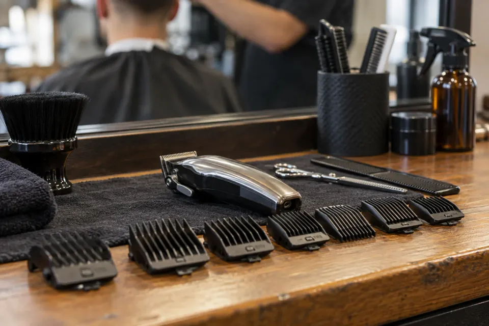Máquina de cortar pelo con sus peines guía
