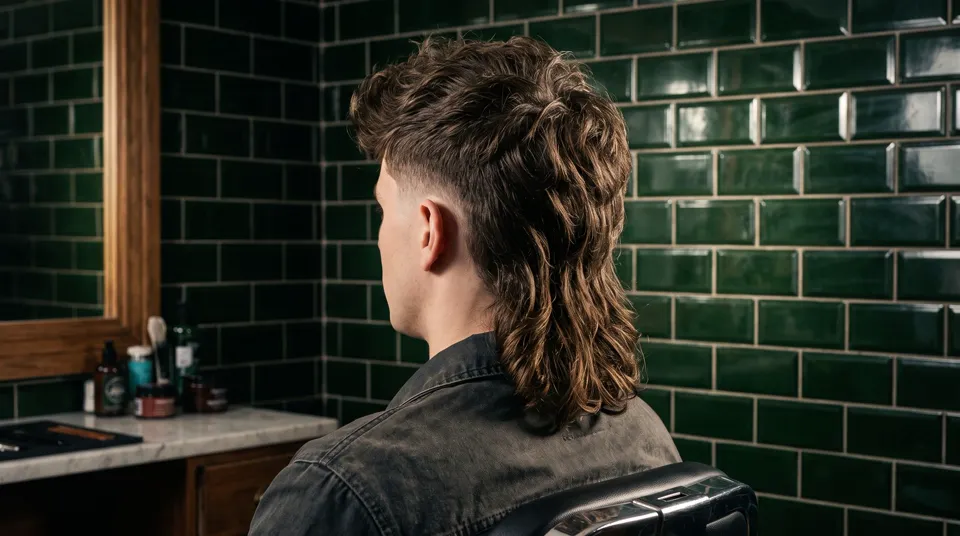 Mullet moderno visto de atrás, con degradé a los costados y nuca larga