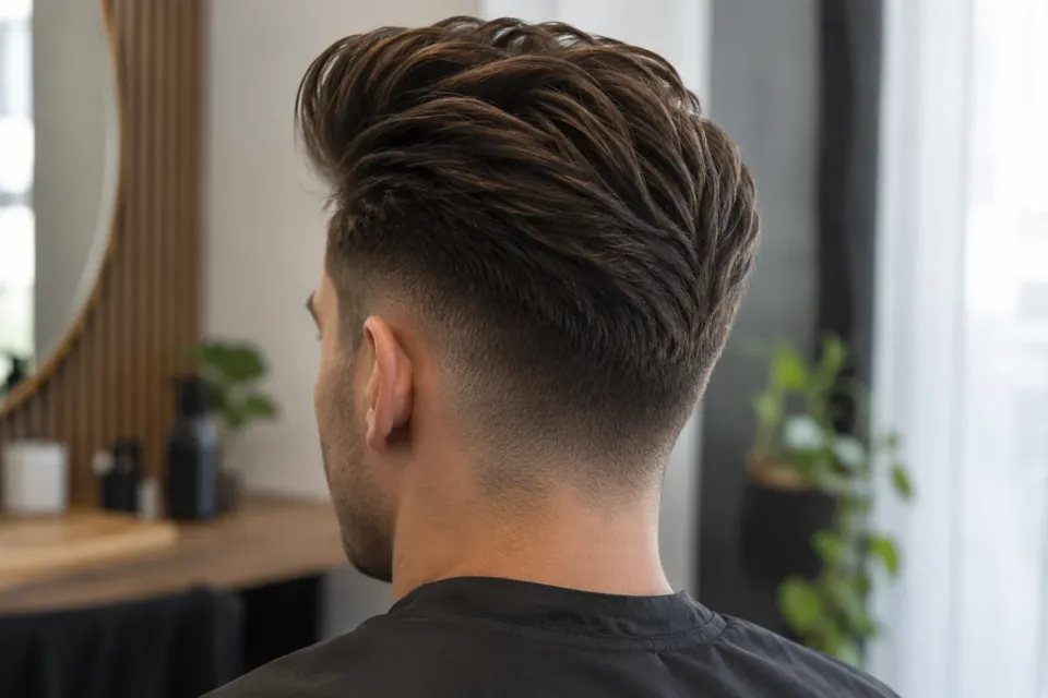Peinado pompadour visto desde atrás