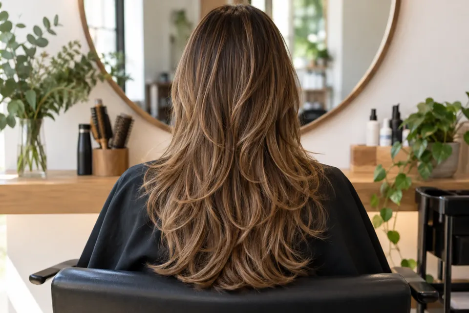 Pelo largo con capas desmechadas, de espaldas