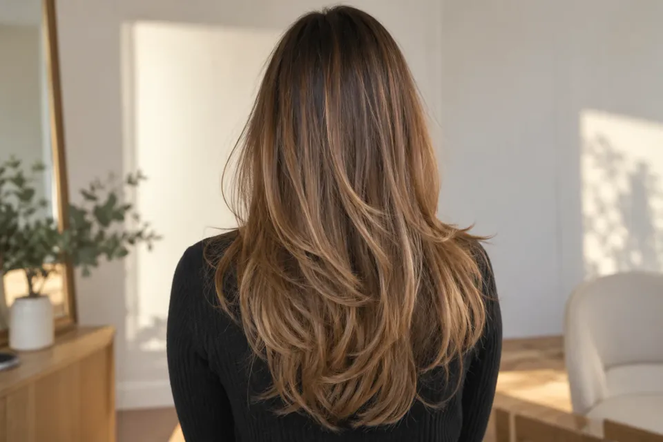 Pelo largo con capas largas, de espaldas