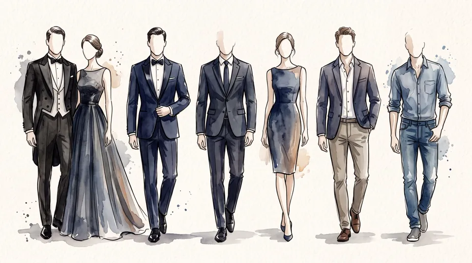 Figurines de moda ordenados de etiqueta rigurosa a casual