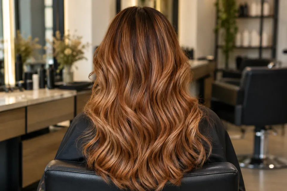 Pelo con mechas cobrizas visto de espaldas